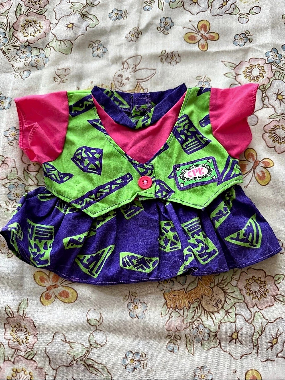 Cabbage Patch Kids Purple & Green Geometric Dress 14” doll size